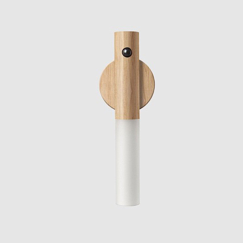 Wood-grain motion sensor wall light in ash
