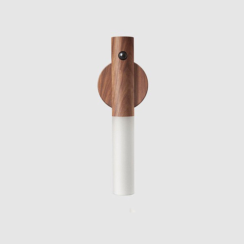 Wood-grain motion sensor wall light in walnut